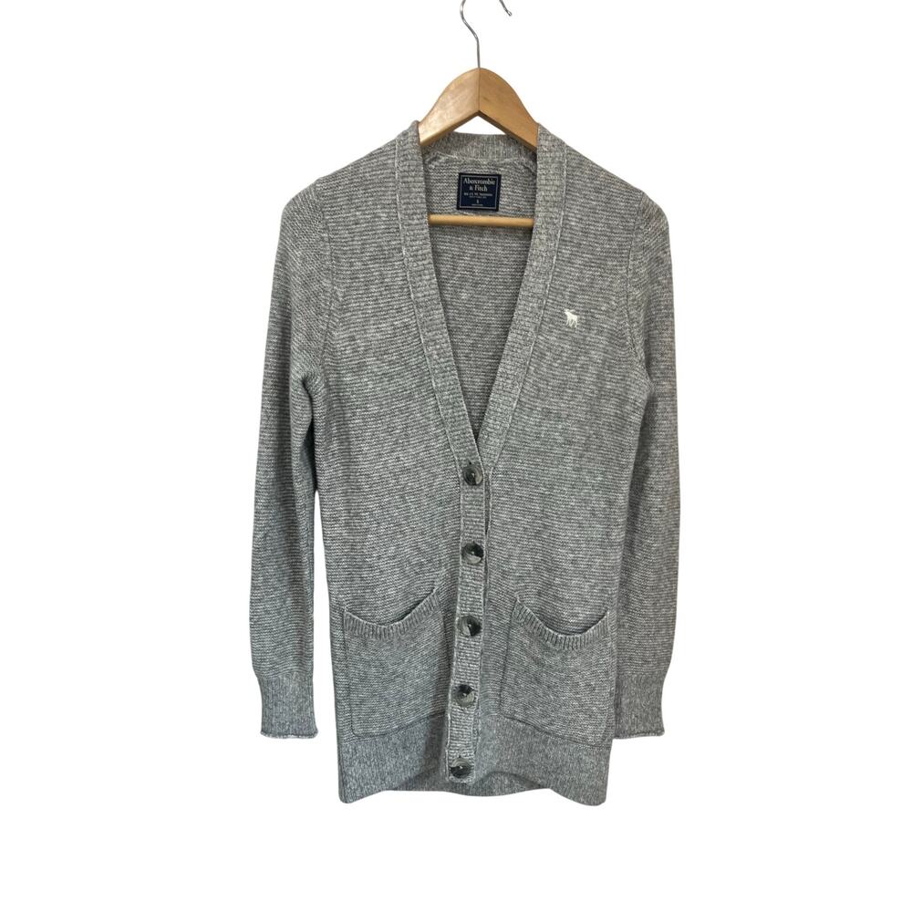 Abercrombie Fitch Gray Preppy Academia Button Front Long Cardigan Sweater Size S